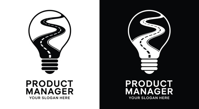Professional roadmap and lightbulb logo for product managers representing data-driven strategy and innovative solutions