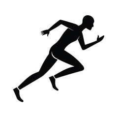 Black Silhouette Fast Running Athlete on White Background