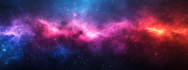 Naklejka premium Colorful nebula in deep space with blue pink and red hues.
