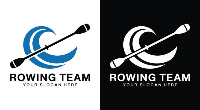 Powerful oar and wave logo for rowing teams and clubs representing strength on the water and competitive crew spirit