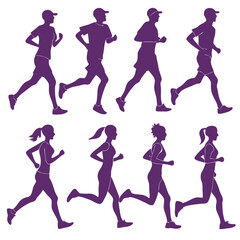 Silhouettes of Men and Women Jogging or Running