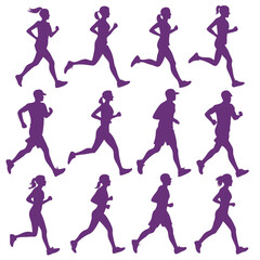 Twelve Silhouettes of Runners Jogging and Running