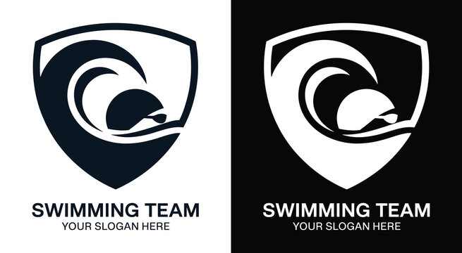 Dynamic wave and swimmer logo representing aquatic excellence and team spirit for competitive swimming programs