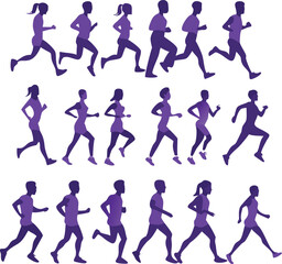 Silhouettes of Men and Women Runners in Motion