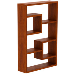 3d render modern wooden bookshelf geometric with transparent background