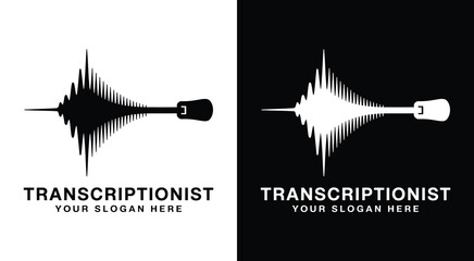Professional sound wave and keyboard logo for transcriptionists delivering precise verbatim and time-coded transcripts