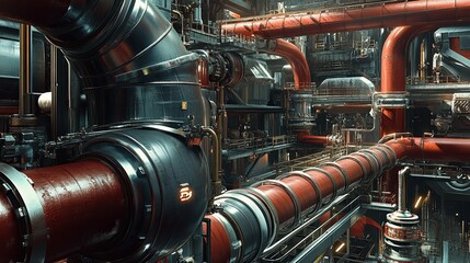Fototapeta premium Industrial Pipework Futuristic Factory Interior Design