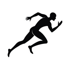 Black Silhouette High Speed Runner on White Background