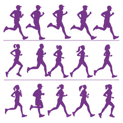 Silhouettes of Men and Women Running in Purple
