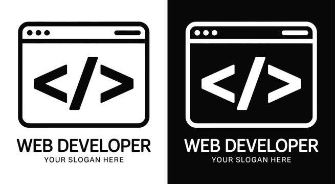 Professional code browser logo for web developers programmers and coding specialists modern design for tech branding and software projects