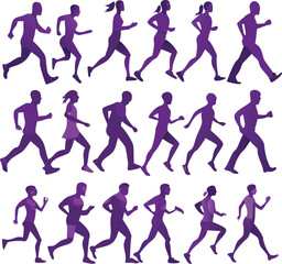 Silhouettes of Men and Women Running and Walking
