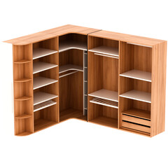 3d render wooden closet wardrobe organizer with transparent background