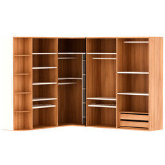 3d render wooden closet wardrobe organizer with transparent background