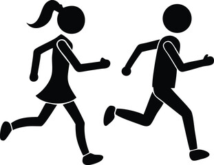 Simple Black Silhouettes of a Man and Woman Jogging