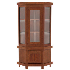3d render wooden display cabinet with transparent background