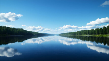 Fototapeta premium Scenic Lakeside Panorama With Lush Forest