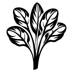 Stylized black and white illustration of a cluster of leafy vegetation
