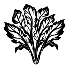 Black and white stylized vector drawing of a cluster of large leaves
