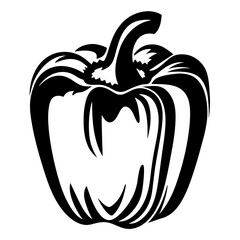 Bold Black and White Graphic Representation of a Bell Pepper Silhouette