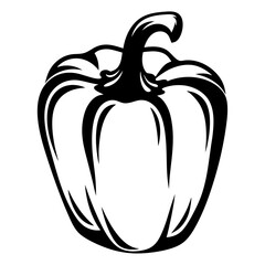 Stylized Black and White Illustration of a Bell Pepper, Vector Format