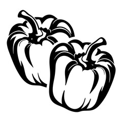 Black and white illustration of two bell peppers for culinary designs