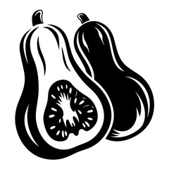 Striking Black and White Illustration of a Cut Butternut Squash Duo
