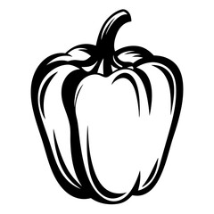 Monochrome graphic illustration of a bell pepper with prominent outline and stem