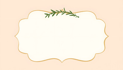 Obraz premium Decorative label with green branch on cream background