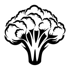 Simple black and white stylized vector illustration of broccoli floret