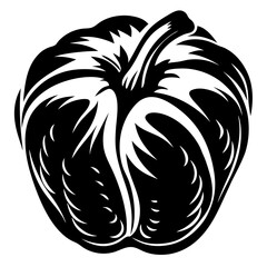 Stylized Black and White Illustration of a Bell Pepper with Abstract Design