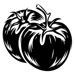 Black and white artistic depiction of two vibrant and juicy tomatoes