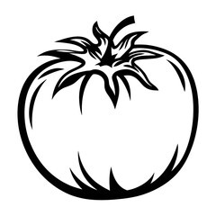Stylized black and white drawing of a ripe tomato illustration art