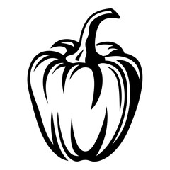 Monochrome Drawing of a Bell Pepper, Food Icon Isolated on White
