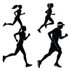 Silhouettes of Three People Jogging Outdoors