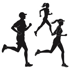 Silhouettes of Three Runners Jogging Outdoors