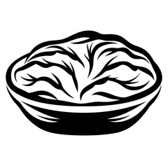 A black and white minimalistic design of a walnut in its shell