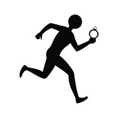 Black Silhouette Runner with Stopwatch Pose on White