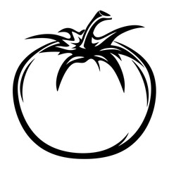 Bold Black and White Tomato Illustration, A Fresh Artistic Rendition