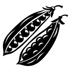Stylized graphic of two pea pods shows freshness and healthy food
