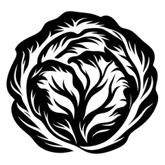 Monochrome abstract leafy shape featuring bold curves and intricate inner details