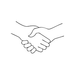 Handshake icon outline representing agreement and partnership, black and white design