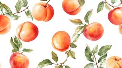 Watercolor Peach Seamless Pattern.
