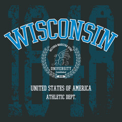 Retro typography university united states state vintage slogan print, 
highlighted grunge texture for graphic t-shirt or sweatshirt hoodie - Vector