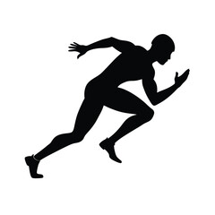 Black Silhouette Sprinter Starting Pose on White Background