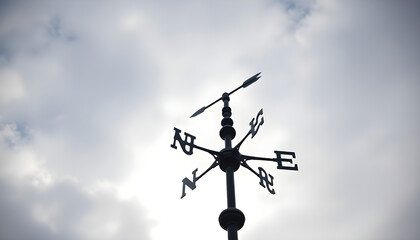 weather vane on top of a building with clouds in the background
