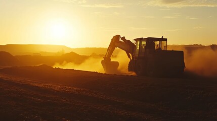 Excavator at Sunset Construction Site Golden Hour Image