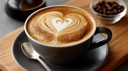 Obraz premium Heart latte art on a wooden board