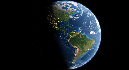 Planet Earth Day and Night Realistic 3D Render for Science and Education Projects, High Resolution Stock Image