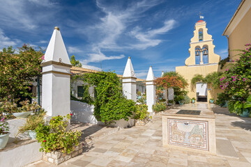 Courtyard of the Monastery of Paleokastritsa at Greek island Corfu.