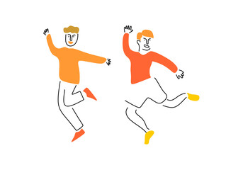 Minimalist line art illustration of a winning team jumping joyfully. Perfect for concepts like success, achievement, teamwork, and celebration